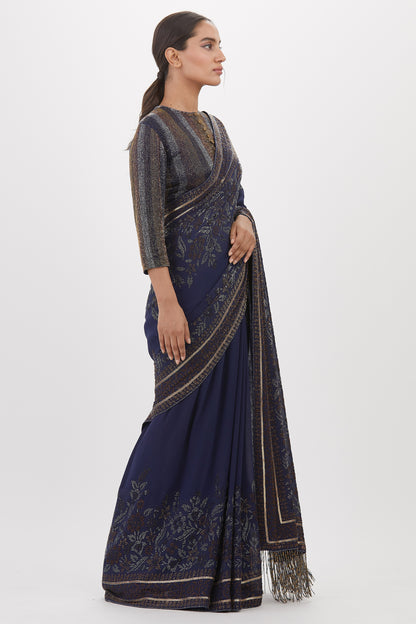 Sari Set with Spiral Beadwork and Sequin Embroidery