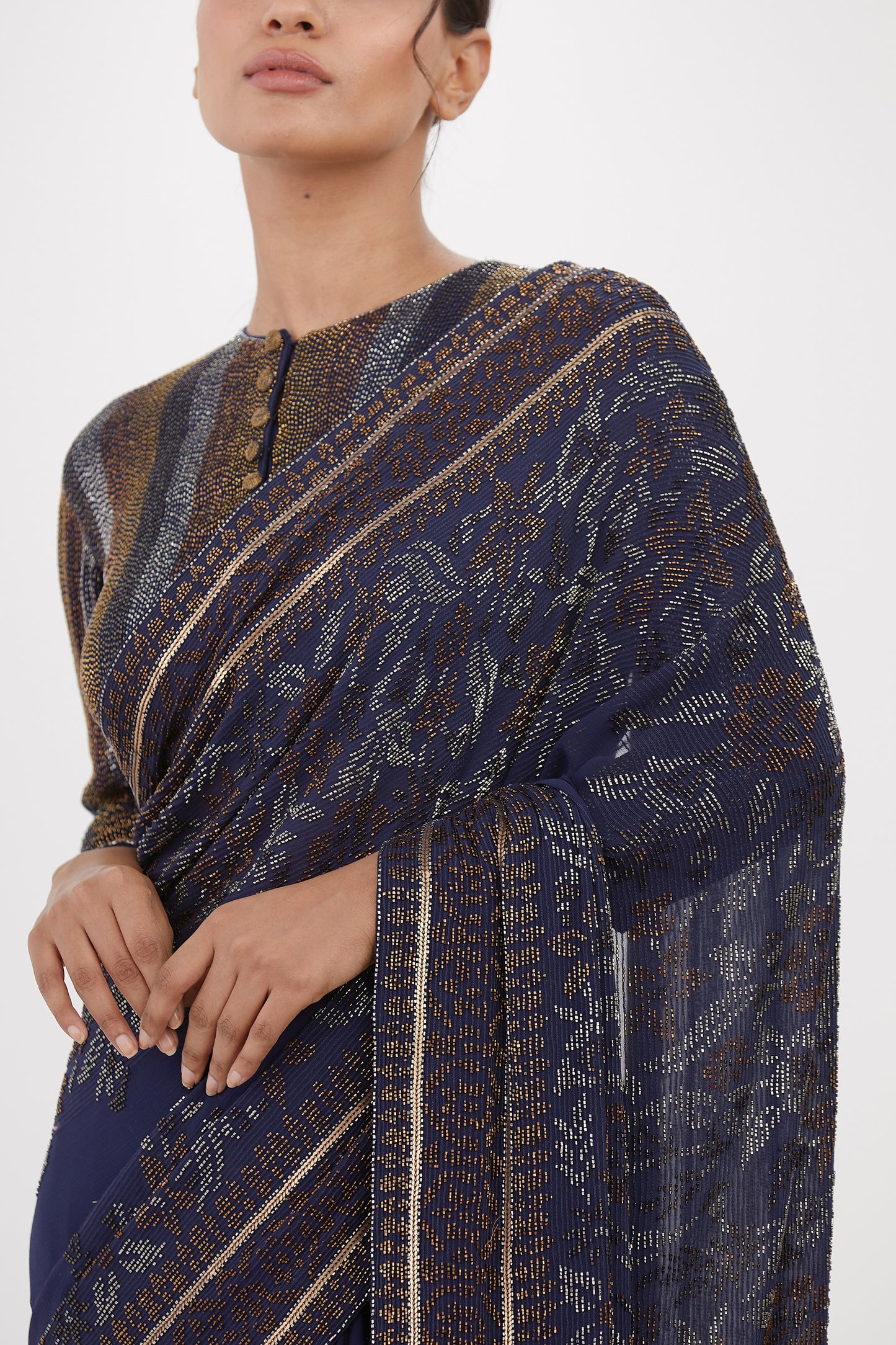 Sari Set with Spiral Beadwork and Sequin Embroidery