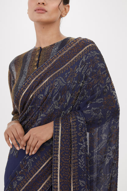 Sari Set with Spiral Beadwork and Sequin Embroidery