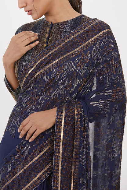 Sari Set with Spiral Beadwork and Sequin Embroidery
