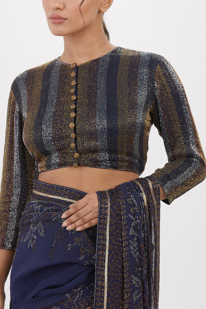 Sari Set with Spiral Beadwork and Sequin Embroidery