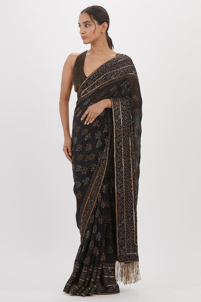 Sari Set with Spiral Beadwork and Sequin Embroidery