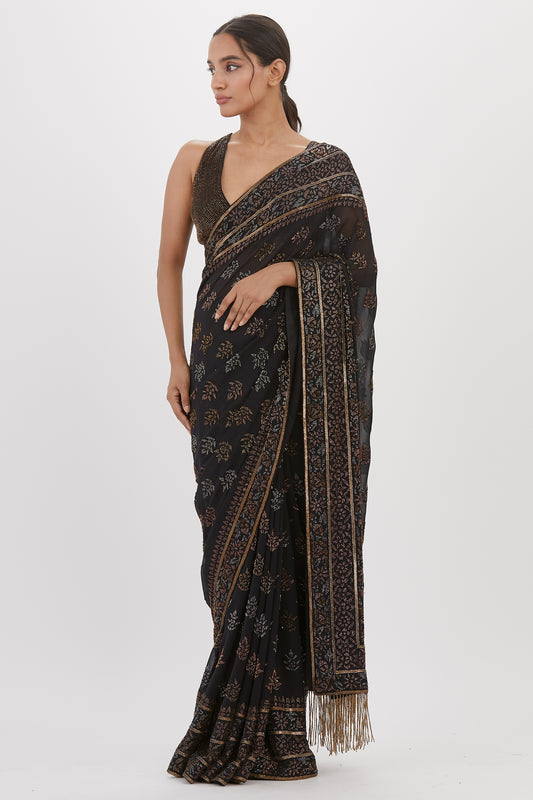 Sari Set with Spiral Beadwork and Sequin Embroidery