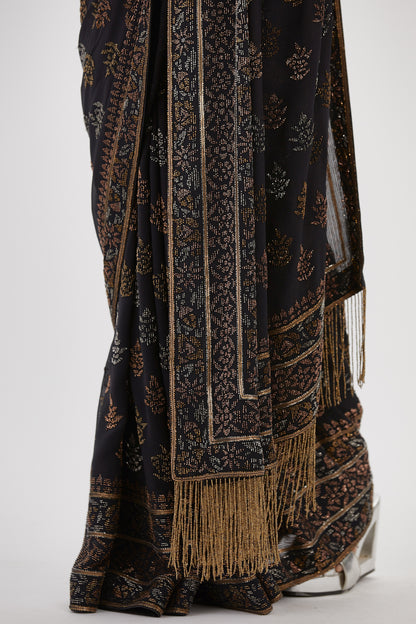 Sari Set with Spiral Beadwork and Sequin Embroidery