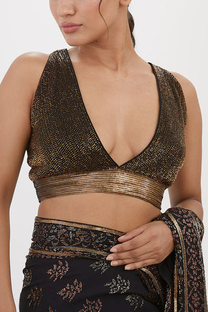 Sari Set with Spiral Beadwork and Sequin Embroidery