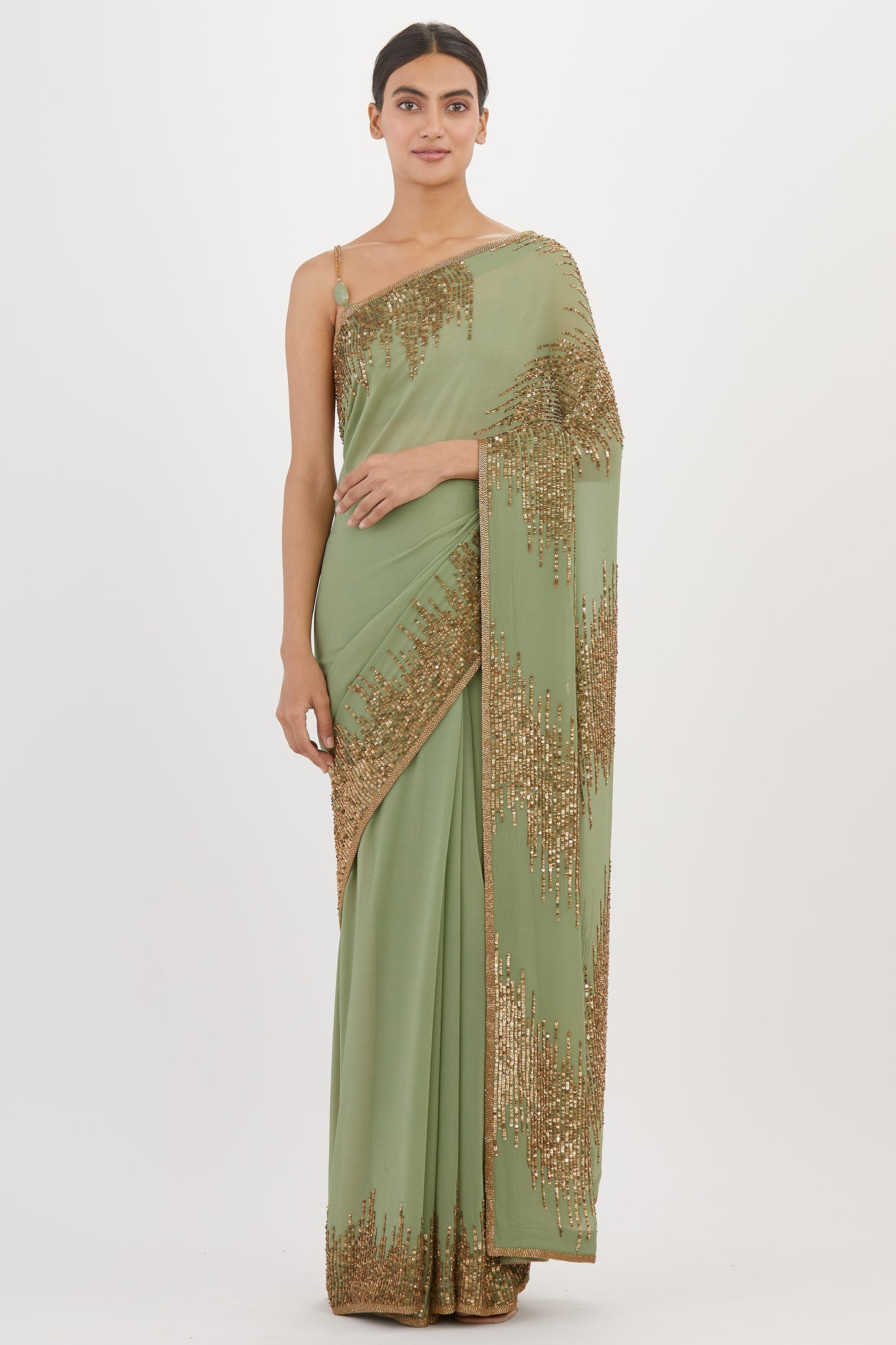 Sari Set in Line Sequin Gold Embroidery