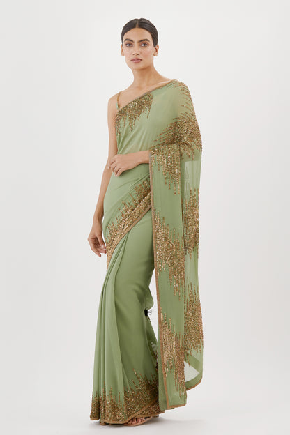 Sari Set in Line Sequin Gold Embroidery