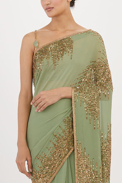 Sari Set in Line Sequin Gold Embroidery