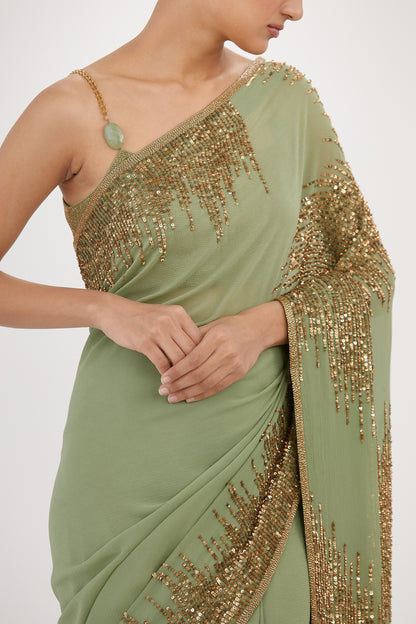 Sari Set in Line Sequin Gold Embroidery