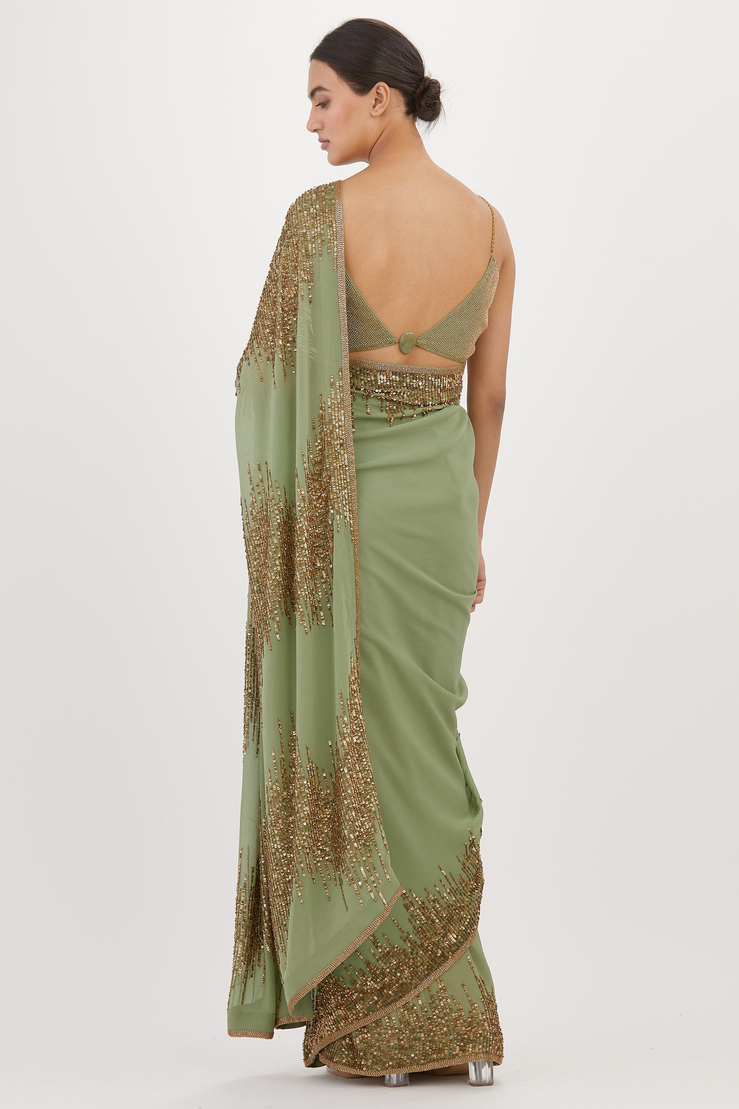 Sari Set in Line Sequin Gold Embroidery