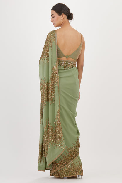 Sari Set in Line Sequin Gold Embroidery