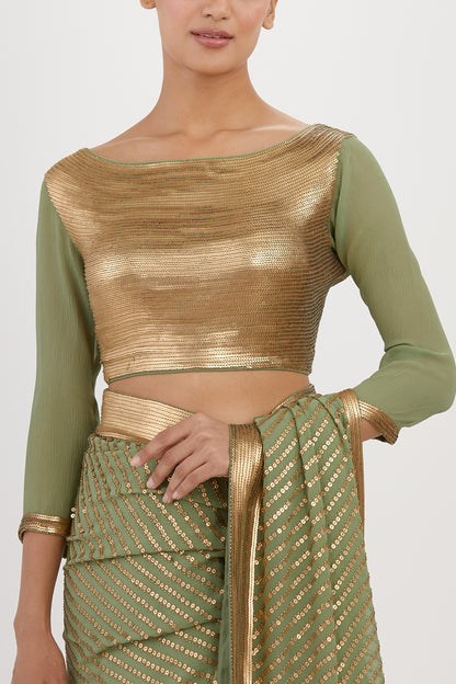 Sari Set in Gold Sequin embroidery