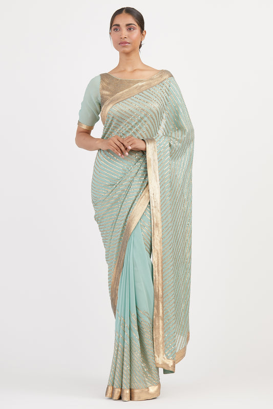 Sari Set in Gold Sequin Embroidery