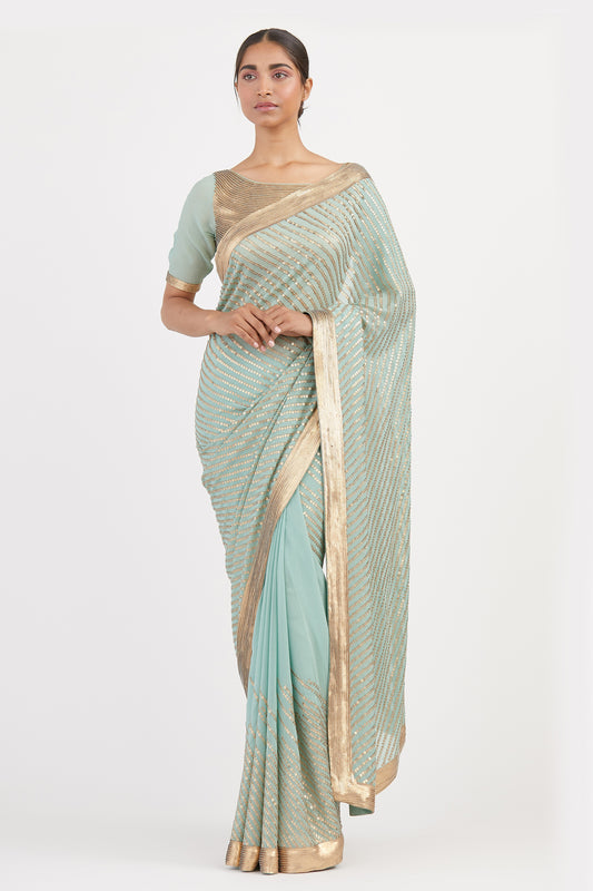 Sari Set in Gold Sequin Embroidery