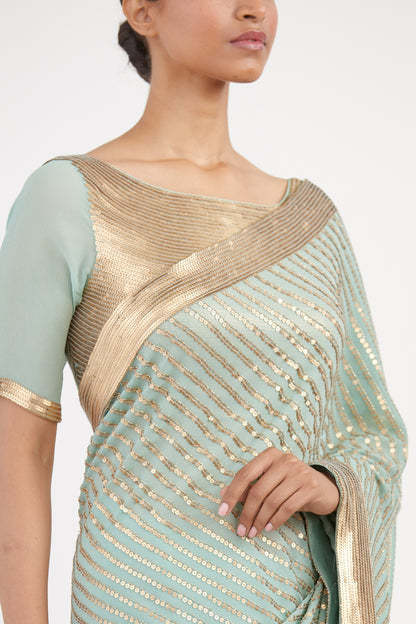 Sari Set in Gold Sequin Embroidery