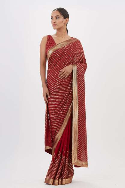 Sari Set in Gold Sequin Embroidery