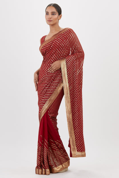 Sari Set in Gold Sequin Embroidery