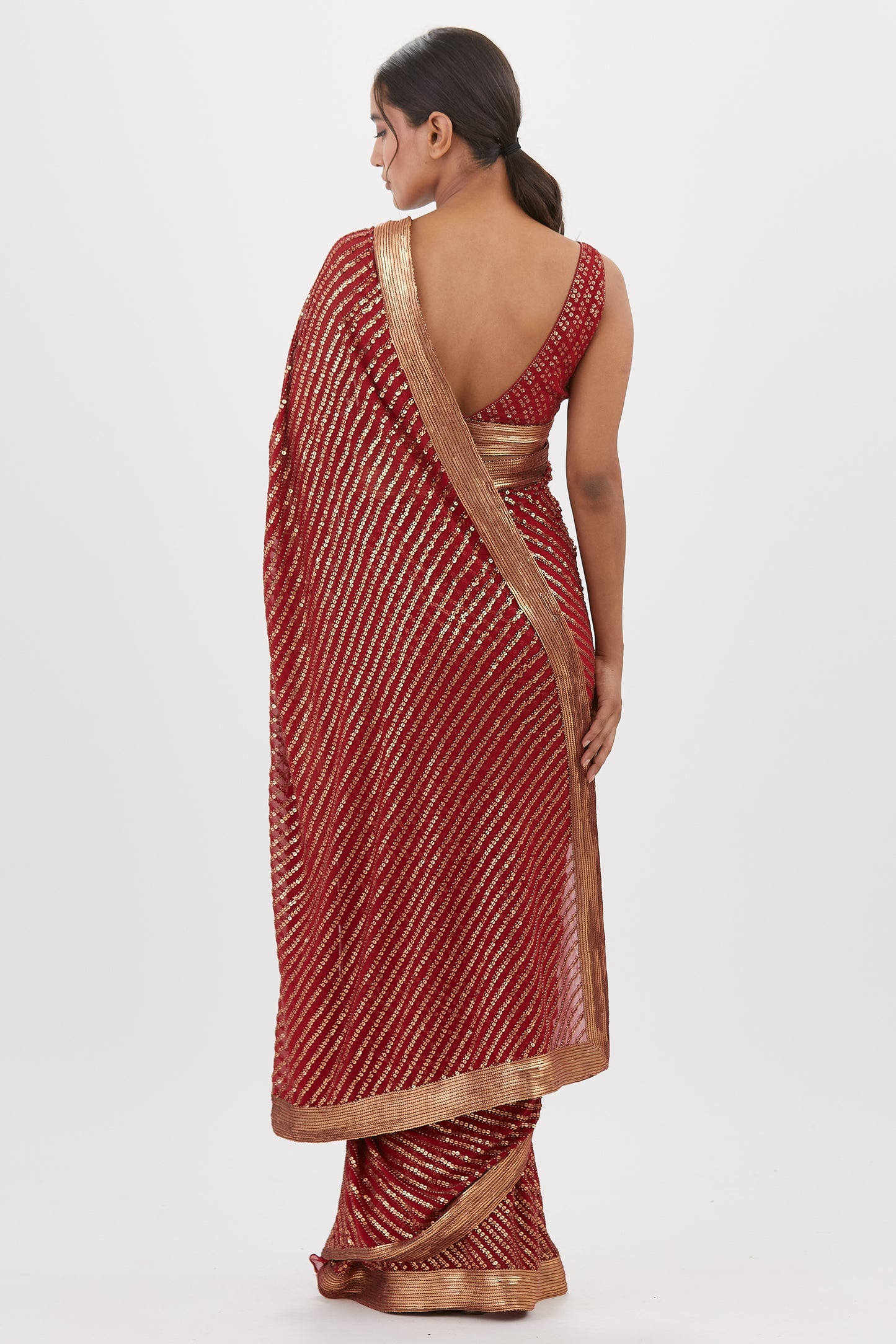 Sari Set in Gold Sequin Embroidery