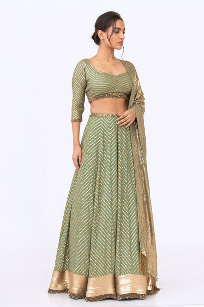 Lehenga Set in Tonal Gold Sequin Embroidery