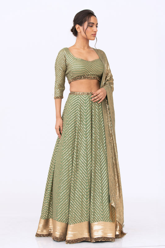 Lehenga Set in Tonal Gold Sequin Embroidery