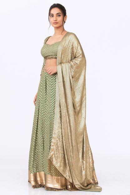 Lehenga Set in Tonal Gold Sequin Embroidery
