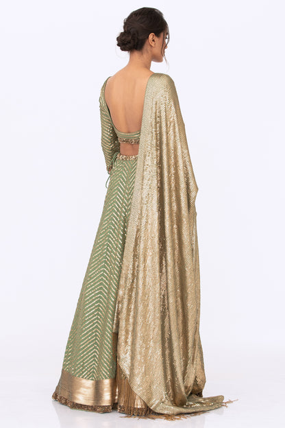 Lehenga Set in Tonal Gold Sequin Embroidery