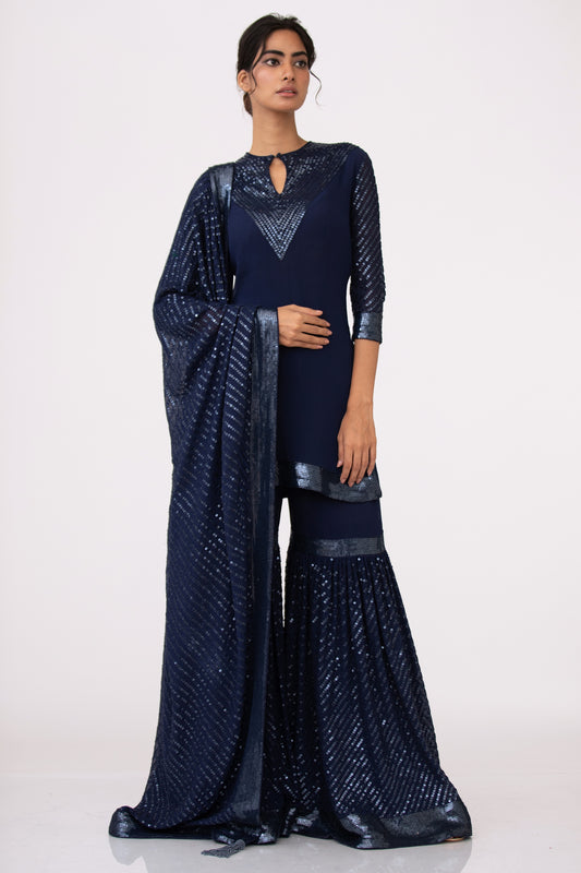 Gharara Set In Tonal Sequin Embroidery
