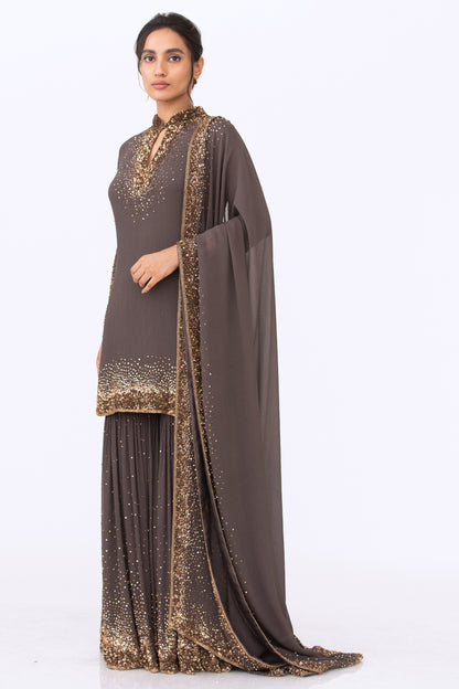 Gharara Set in Gold Sprinkle Sequin Embroidery
