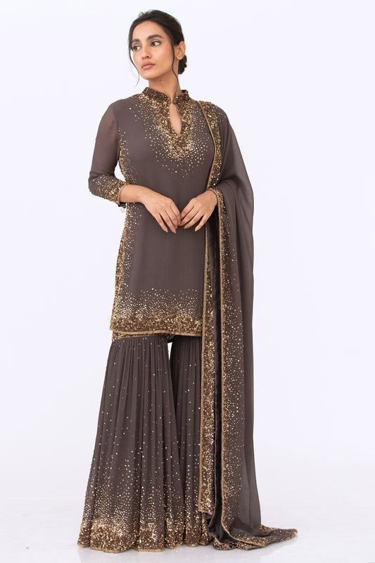 Gharara Set in Gold Sprinkle Sequin Embroidery