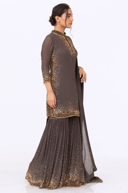 Gharara Set in Gold Sprinkle Sequin Embroidery
