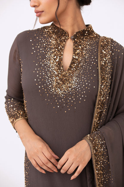 Gharara Set in Gold Sprinkle Sequin Embroidery