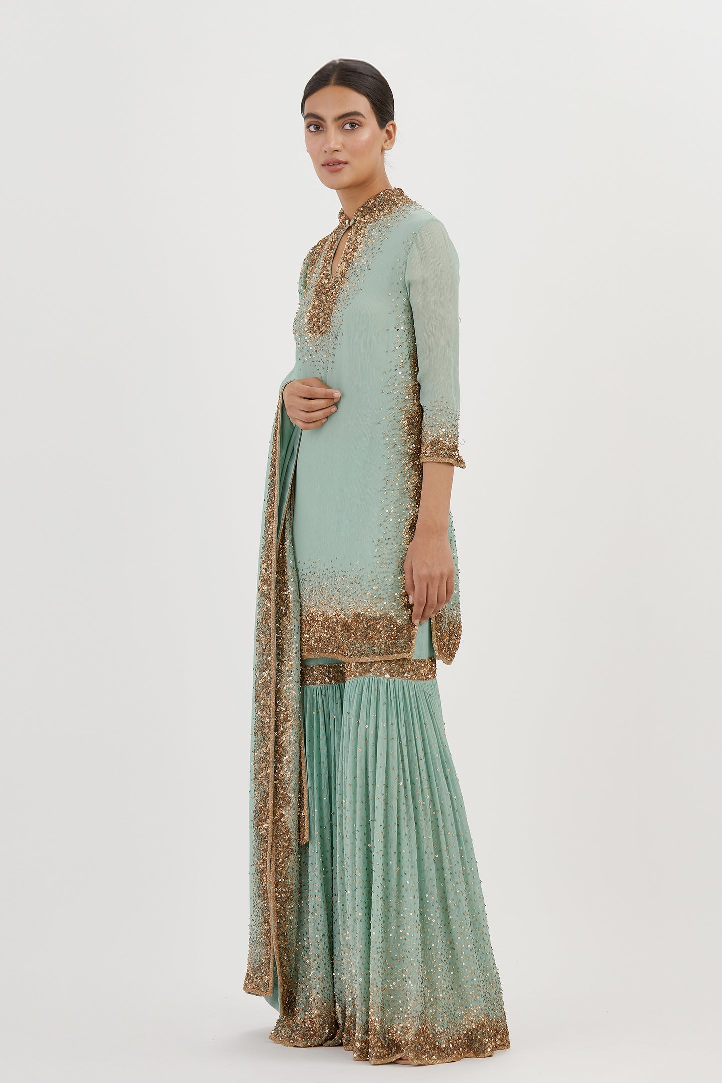 Gharara Set in Gold Sprinkle sequin Embroidery
