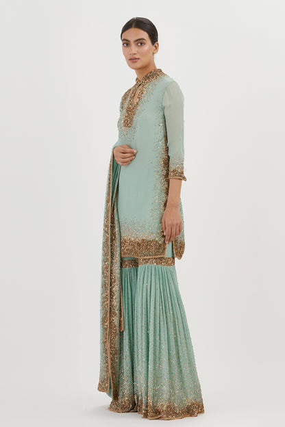 Gharara Set in Gold Sprinkle Sequin Embroidery