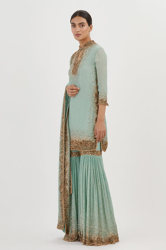 Gharara Set in Gold Sprinkle Sequin Embroidery