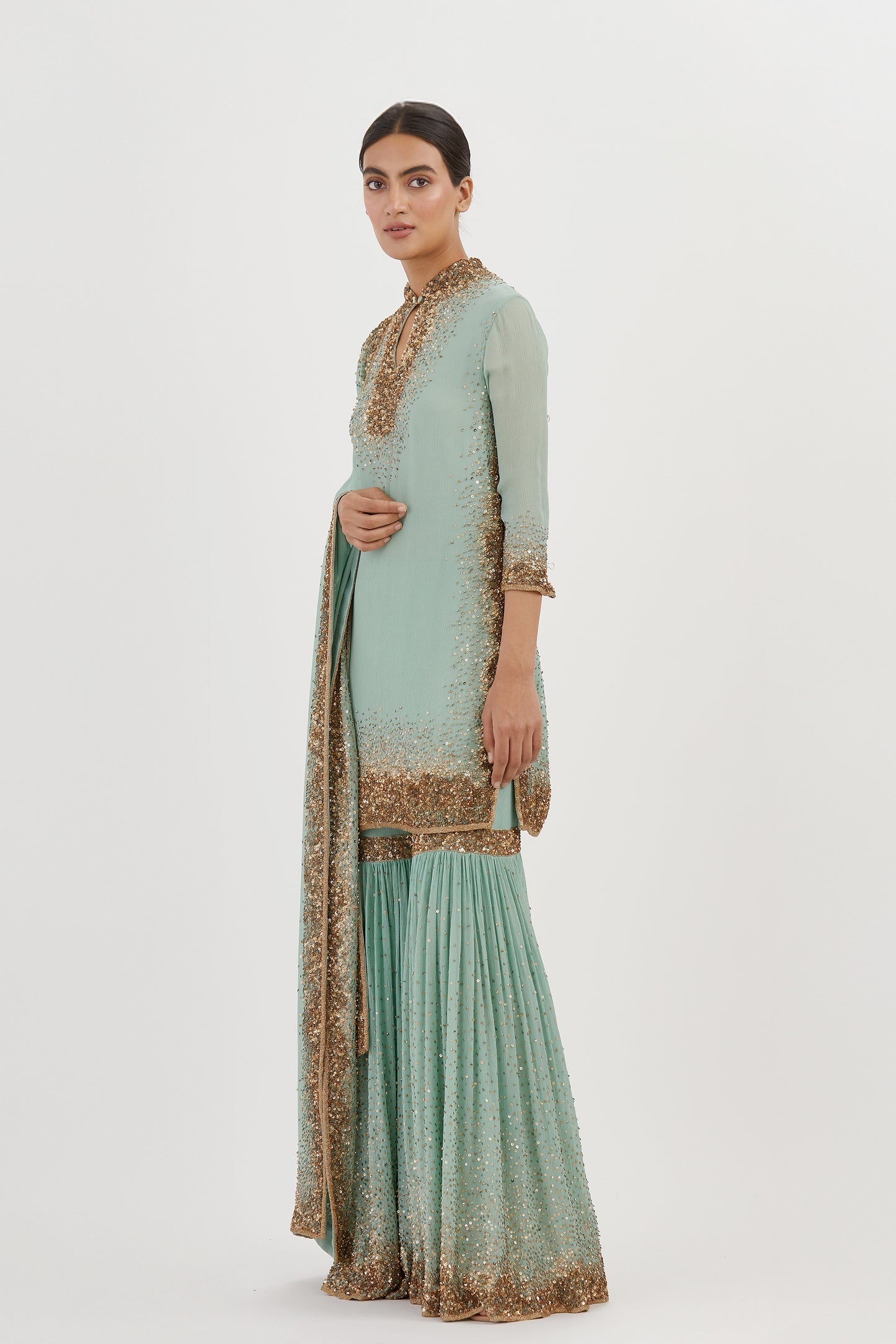 Gharara Set in Gold Sprinkle sequin Embroidery