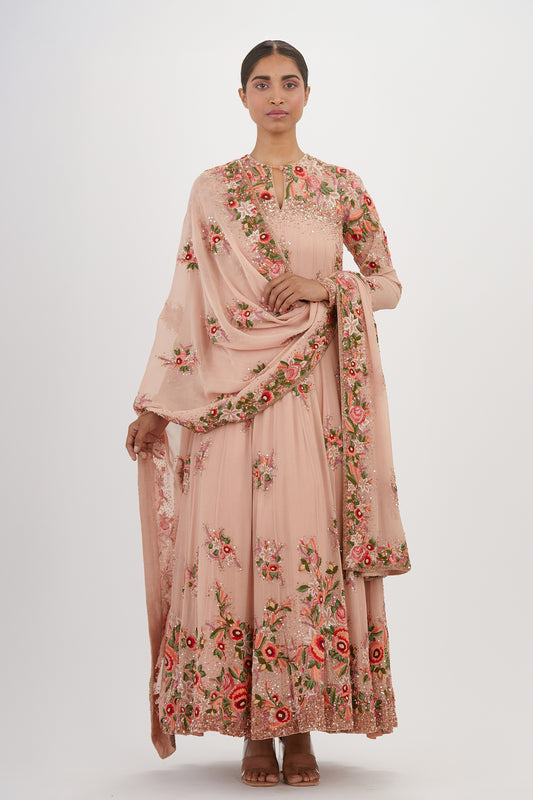 Anarkali Kurta Set in Floral Thread embroidery