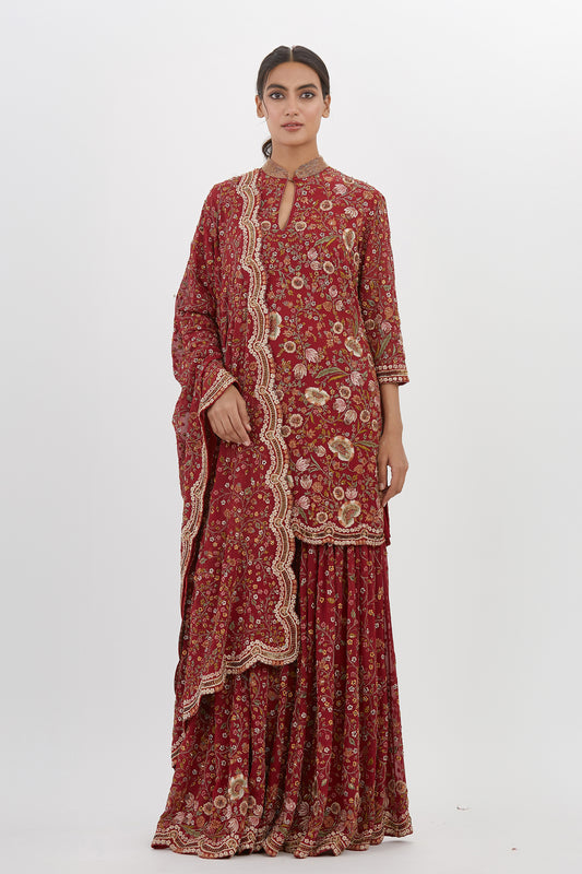 Gharara Set in intricate floral embroidery