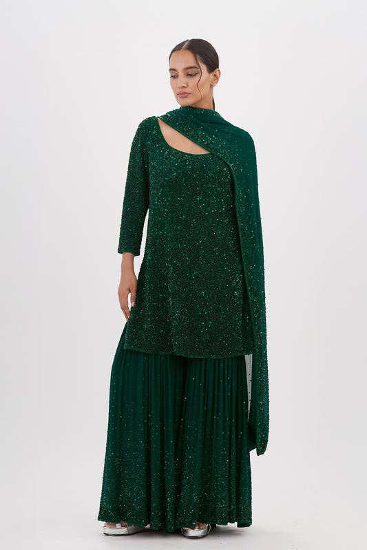 Gharara Set in  tonal sequin work embroidery