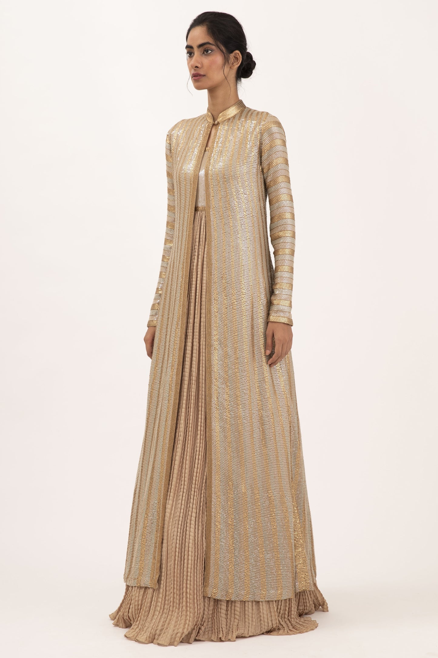 Jacket Set in Striped Sequin Sheeted Embroidery