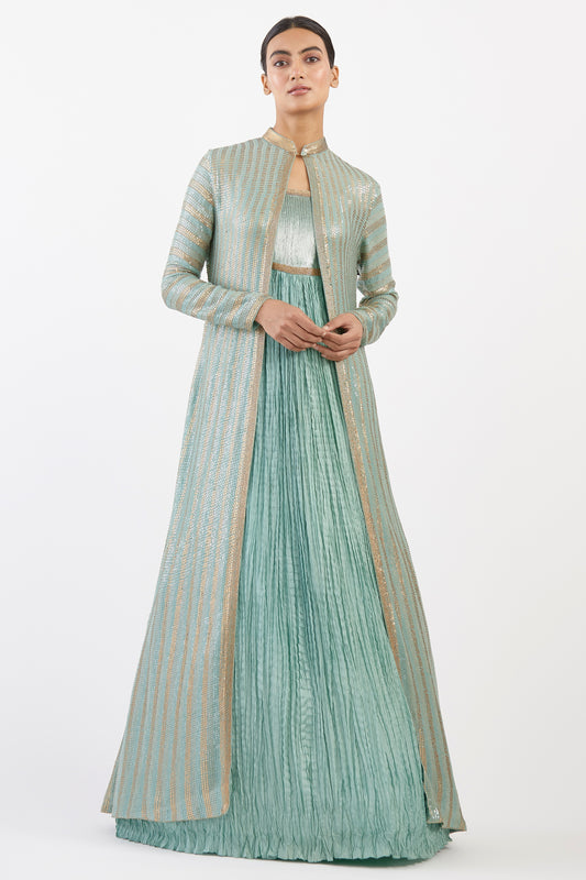 Jacket Set in Striped Sequin Sheeted Embroidery