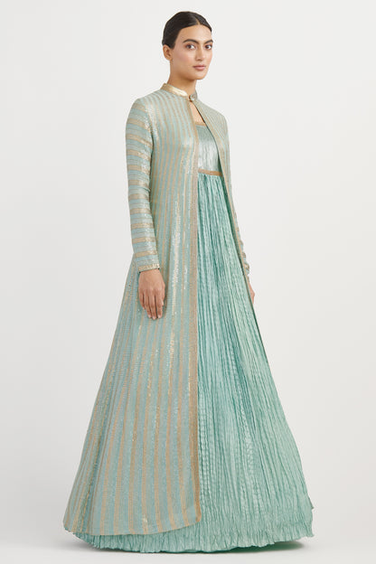 Jacket Set in Striped Sequin Sheeted Embroidery