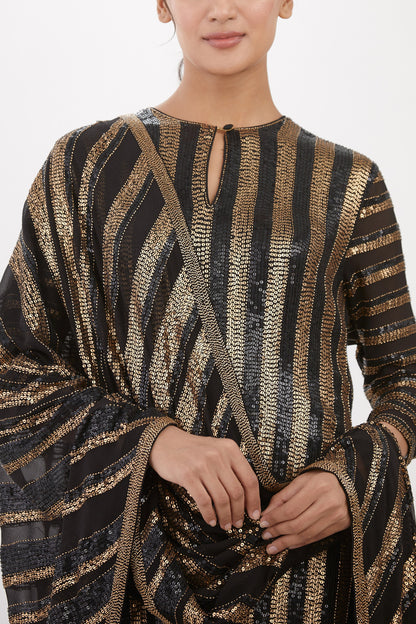 Gharara Set in Striped Sequin Embroidery