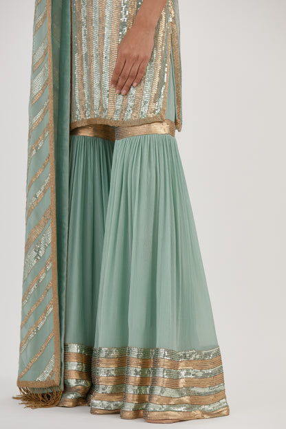 Gharara Set in Striped Sequin Embroidery