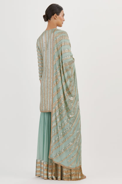 Gharara Set in Striped Sequin Embroidery