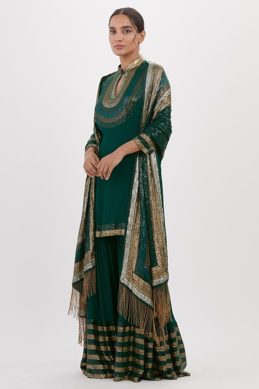 Gharara Set in Striped Sequin Embroidery