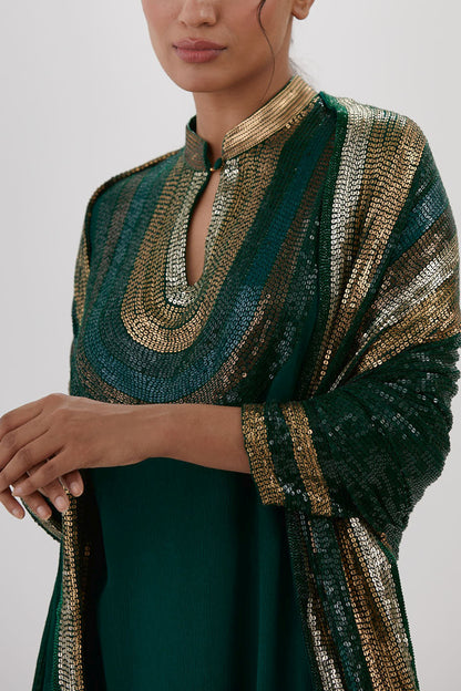 Gharara Set in Striped Sequin Embroidery