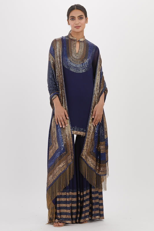 Gharara Set in Striped Sequin Embroidery