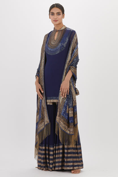 Gharara Set in Striped Sequin Embroidery