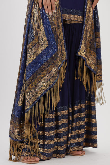 Gharara Set in Striped Sequin Embroidery