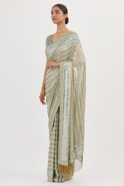 Sari Set in Striped Sequin Embroidery
